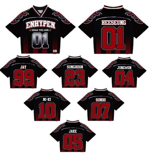 Enhypen Walk The Line World Tour 2025 Jersey Football, Enhypen Members Heeseung Jay Jake Sunghoon Sunoo Jungwon Ni-ki, Enhypen Kpop Merch