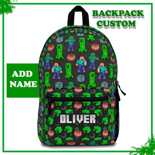 Minecraft Backpack, Custom Backpack, School Backpack, Personalized Boys Backpack, Gamer Gifts, Birthday Gift Kids, Gaming Backpack, School