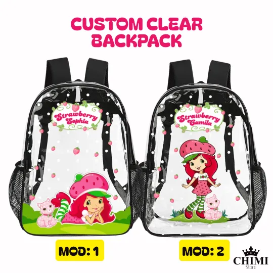 Custom Clear Backpack Strawberry Shortcake with Name – Kids School Bag