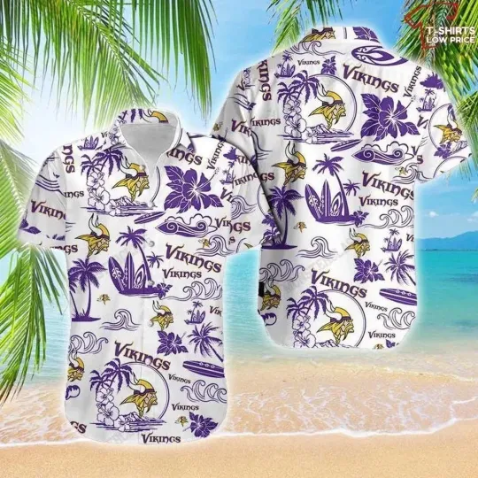 Minnesota Football Team Vikingss Hawaiian Button Down Shirt