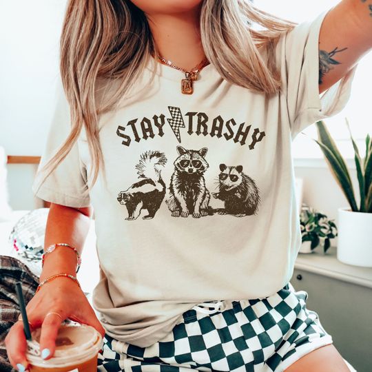 Stay Trashy Raccoon Shirt, Funny Meme Tee, Retro Graphic Sweatshirt, Gift for Raccoon Lovers