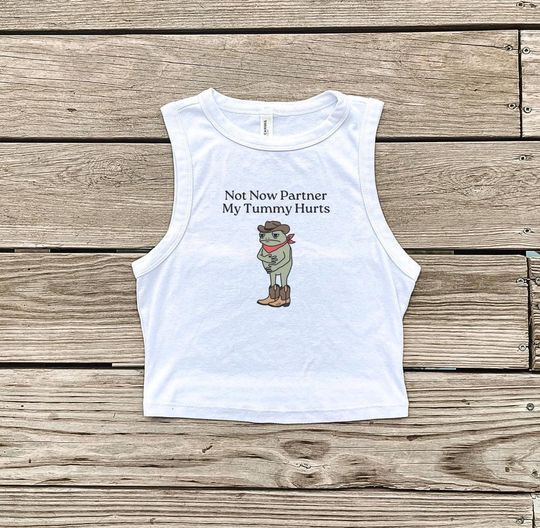Not Now Partner My Tummy Hurts Cropped Tank – Funny Frog IBS Meme Weirdcore Tee