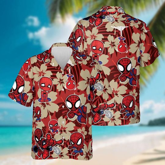 Spidey Aloha Hawaiian Shirt, Comic Hero Vacation Hawaiian Shirt, Web Slinger Beachwear
