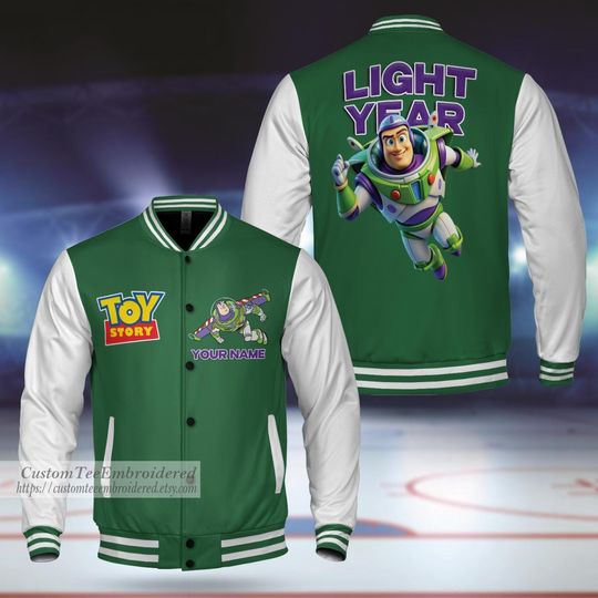 Buzz Lightyear Varsity Jacket, Toy Story Team Outfit, Disney-Inspired Baseball Uniform
