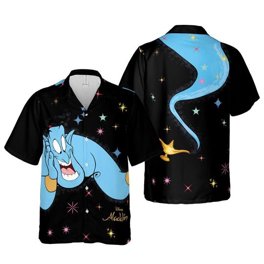 Disney Aladdin Genie Hawaii Beach Shirt, Aladdin Button Up Shirt Holiday, Disneyland Hawaiian Shirt, Genie Summer Beach Shirt ID-0723-UFPK