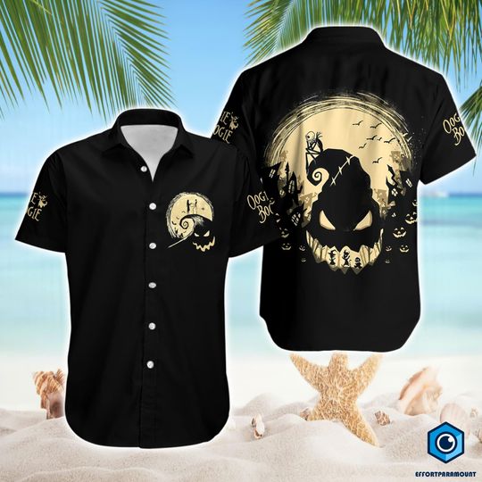 Oogie Boogie Halloween Hawaiian Shirt, Jack Sally Oogie Boogie Nightmare Before Christmas Gift, Halloween Button Up Tee, Oogie Boogie Shirt