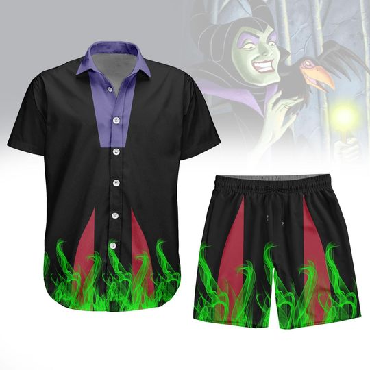 Maleficent Hawaiian Cosplay Shirt, Disney Villain Button Shirt, Halloween Villain Costume Hawaiian Shirt, Maleficent Cosplay Shirt