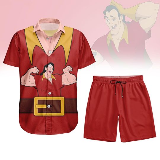 Gaston Costume Hawaiian Shirt, Beauty and the Beast Button Shirt, Disney Villain Vacation Shirt, Halloween Gaston Hawaii shirt/Shorts