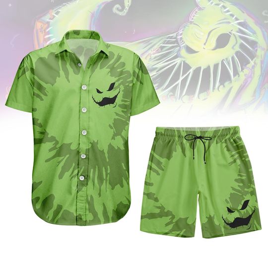 Oogie Boogie Face Hawaii Shirt/Short, Nightmare Before Christmas Button Shirt, Green Spooky Halloween Shirt, Halloween Button Gift