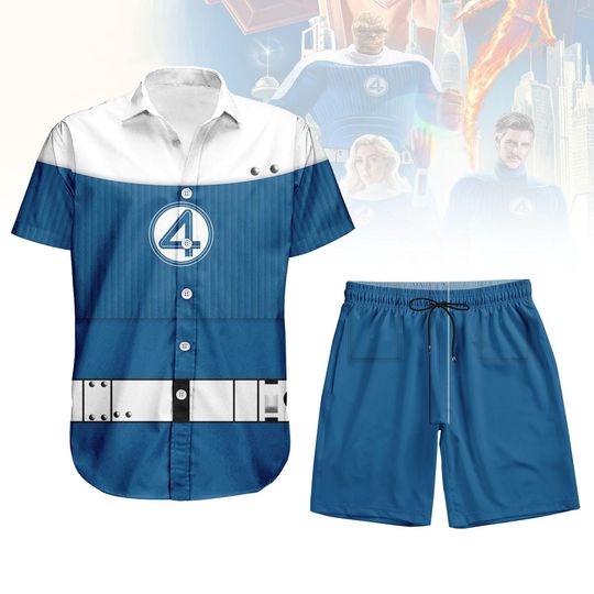 Sue Storm Costume Button Shirt Shorts, Invisible Woman Cosplay Outfit, Fantastic Four Button Shirt Set, Superhero Cosplay Button Shirt