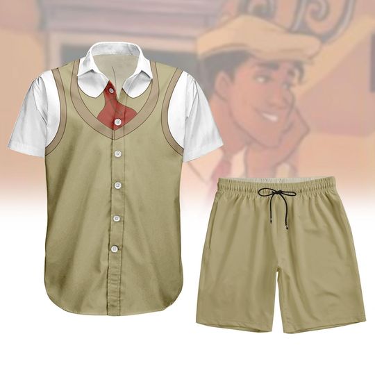 Prince Naveen Cosplay Button Shirt, Disney Character Short For Man, Princess and the Frog Outfit, Halloween 3D T-Shirt