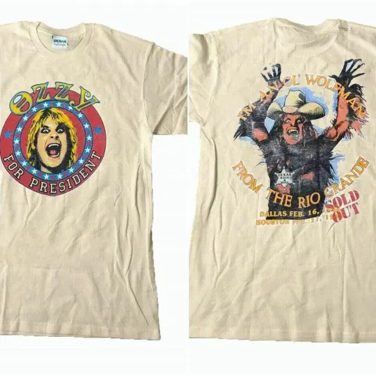 Vtg Ozzy Osbourne for President Music short sleeve sand 2 side shirt KV37746