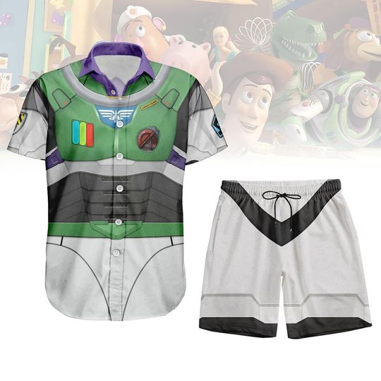 Buzz Lightyear Costume Hawaiian Shirt, Space Ranger Button Shirt Short, Disney Cosplay Vacation Outfit, Halloween Costume Outfit