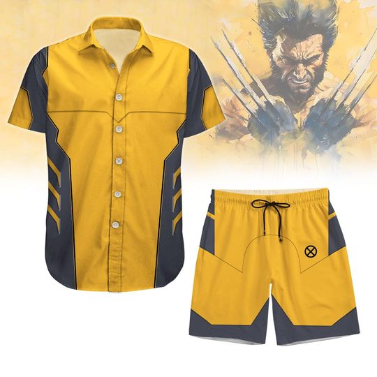 Halloween Wolverine Costume Hawaii Short/Shorts, Wolverine Button Shirt, X-Men Superheroes Button Up Shirt, Deadpool And Wolverine