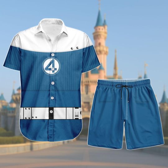 Sue Storm Costume Button Shirt Shorts, Invisible Woman Cosplay Outfit, Fantastic Four Button Shirt Set, Superhero Cosplay Button Shirt