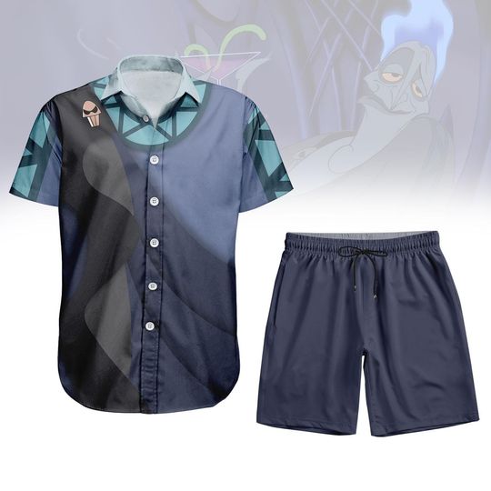 The Hades Costume Hawaiian Shirt Shorts, Hercules Villain Cosplay Shorts, Cartoon Fan Halloween Shirt, Villain Character Button Shirt