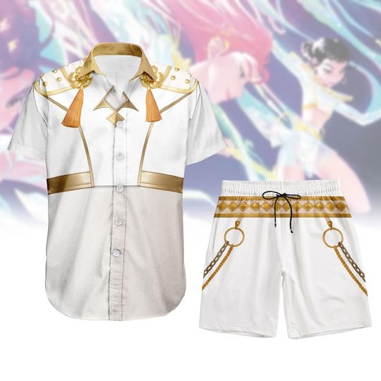 KPop Demon Hunter Cosplay Shirt and Shorts Set, Superstar Mira Huntrix Costume Short, White Gold Cosplay Set, Demon Hunter Girls Costum