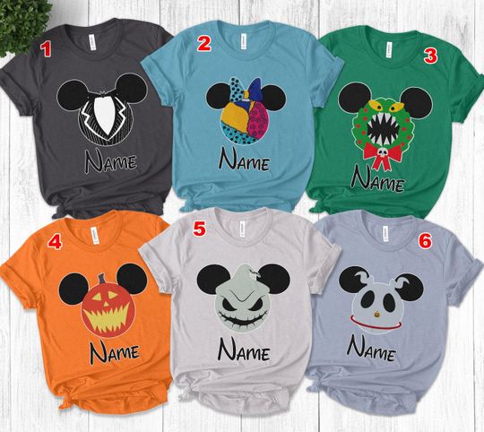 Personalized Nightmare Before Christmas Characters Group Shirt, Disney Mickey Head Halloween Shirt, Disneyland, Family Matching Tee