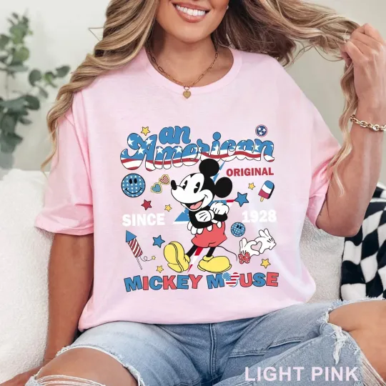 Disney Mickey 4th July Party Shirt, Independence Day Family T-Shirt Light Pink