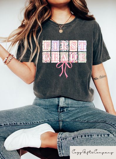 Retro 1st Grade Teacher Shirt, Boho Floral Tee, Preppy Back to School Gift