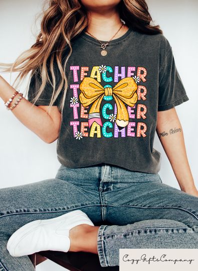 Custom Teacher Bow T-shirt, Coquette Team Tee, Back to School Appreciation Gift