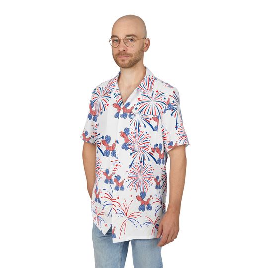 Hawaiian Shirt, 4th of July Patriotic Button-Down, Aloha Beachwear, Summer Luau Top, Independence Day Celebration Apparel