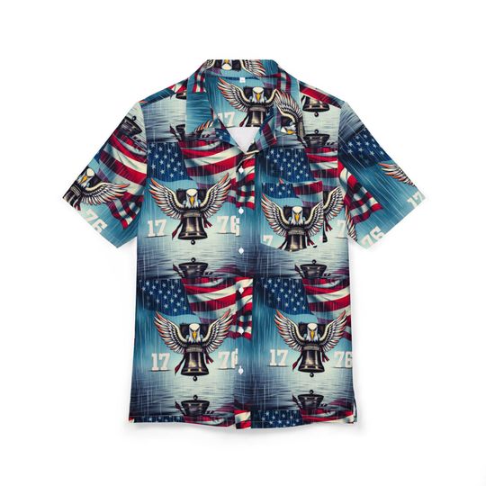 Unisex Patriotic Hawaiian Shirt, Summer Party Shirt, Independence Day Casual Wear, Beach Vacation Shirt, Vintage American Style Top