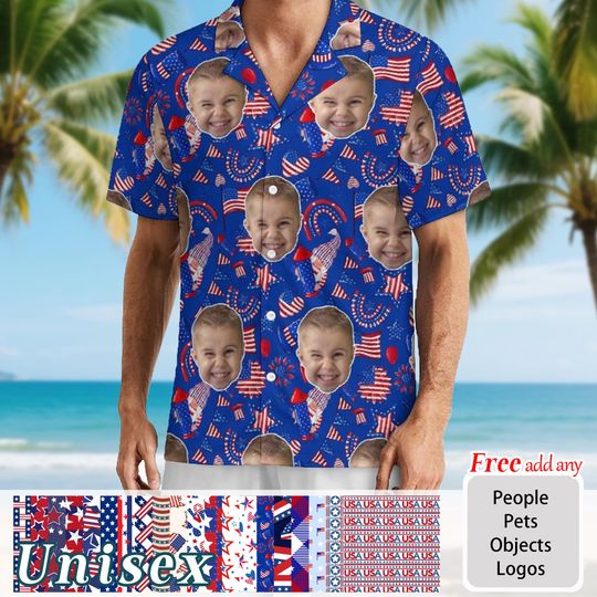 America Land Of The Free Because Of The Brave,4th of July,Independence Day shirts,Unisex,Custom face hawaii shirt,Photo hawaii shirts