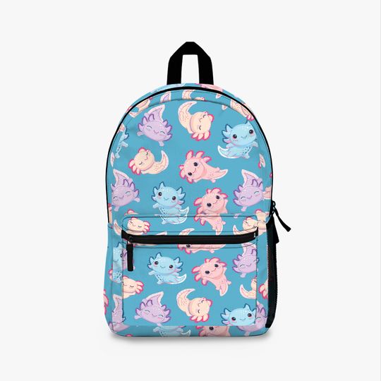 Axolotl Backpack, Blue Pink Purple Axolotl Bag, Gift for Axolotl Lover, Back to School, Best Back Pack Ever, Middle School, High School