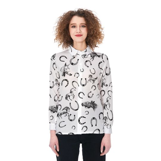 Horse Women's Blouses Shirt, Horse Shirt, Horse Lover Gift, Gift For Her, Animal Lover Shirt, Horse Tshirt, Farmer Shirt, Horse Linen Blouse