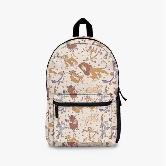 Lion King Backpack Simba, Timon & Pumbaa Disney Bag for School or Travel Pride Lands Print, Hakuna Matata Park Backpack