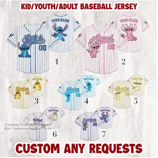 Custom Stitch & Angel Baseball Jersey, Lilo & Stitch Experiments Design for All Ages