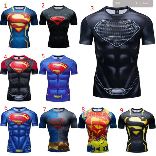 Men's T-shirts Superman Superhero Compression Tights Tops Short Sleeve Tee Gym