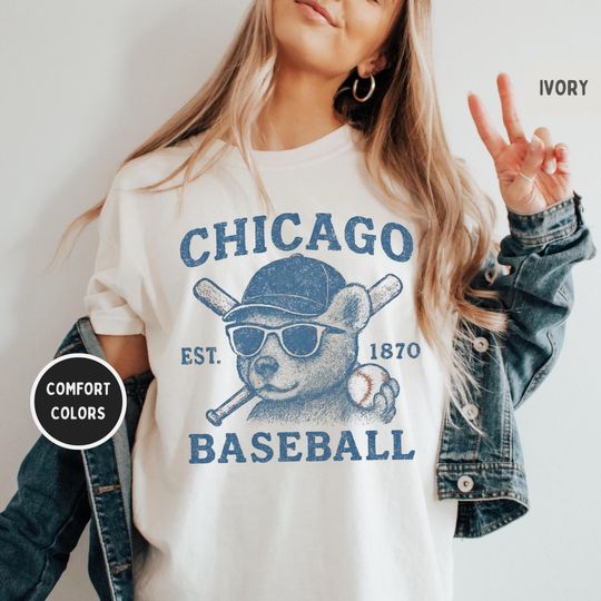Vintage Chicago Baseball T-shirt, Retro Cub Bear Tee, Distressed Fan Gift Unisex