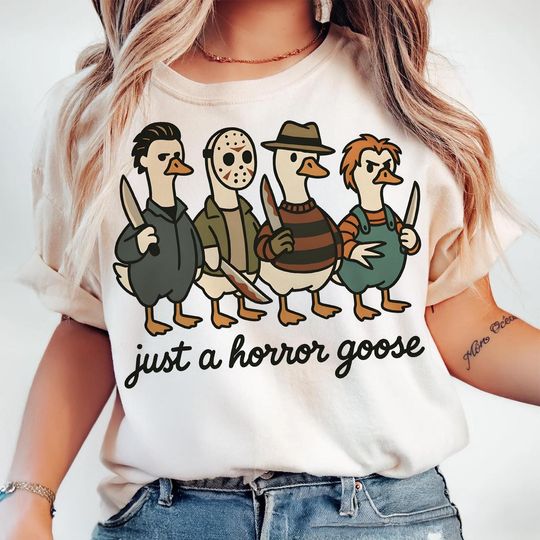 Just a horror goose T-Shirt, Halloween Silly Goose Shirt, Funnt Goose Tee