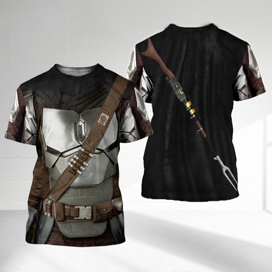 Warrior Fictional Movie Character Cosplay Costume Shirt, Mandalorian Halloween Costume For Family Group 3D Shirt, Super Hero Gift Friends