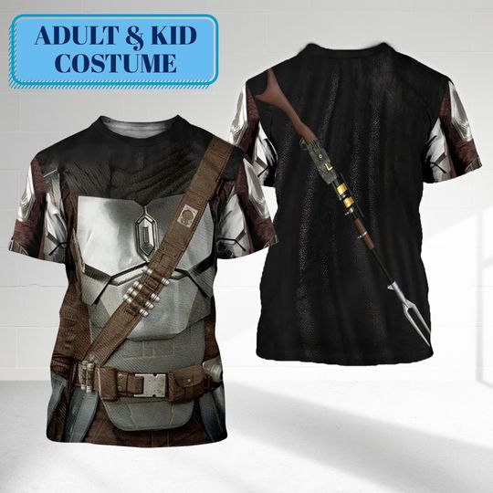 Warrior Fictional Movie Character Cosplay Costume Shirt, Mandalorian Halloween Costume For Family Group 3D Shirt, Super Hero Gift Friends