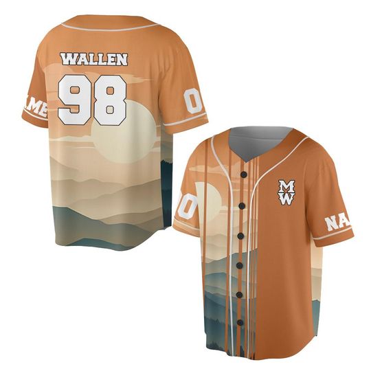 Wallen Tennessee Mountain Baseball jersey - 98 Back Print Sunset Cloud - Scenic Nature Aesthetic - Western Graphic Mesh T-Shirt