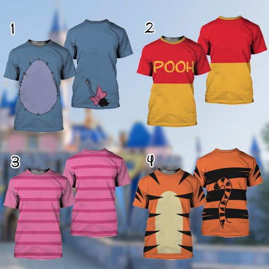 Disney Pooh Eeyore Piglet Tigger Costume T-Shirt, Winnie The Pooh Cosplay Costume Shirt, Pooh Cosplay Tee, Halloween All Over Print Tee