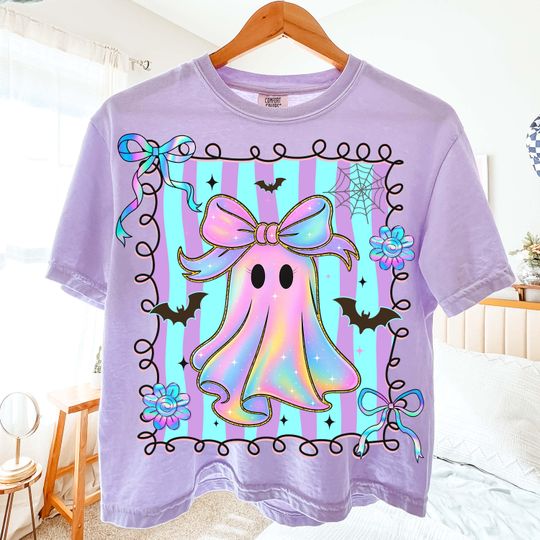 Preppy Ghost Halloween T-shirt – Cute Girly Boo Shirt with Pumpkin Theme