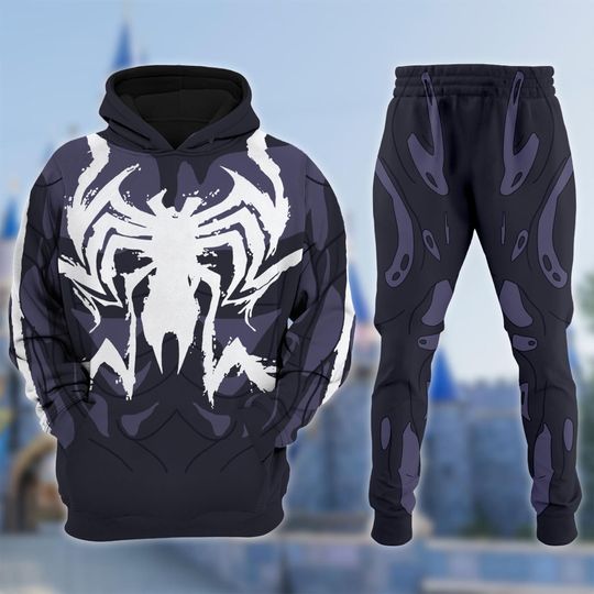 Black Spiderman Costume Hoodie Jogger Set, Symbiote Spider Cosplay, Halloween Anti Hero Outfit