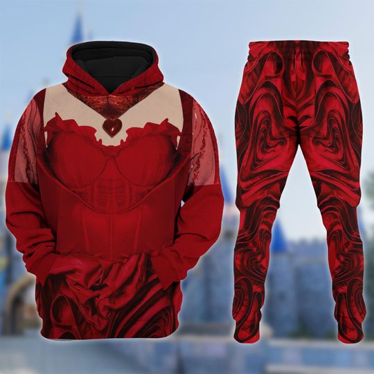 Descendants Queen of Hearts Hoodie Jogger Set, Red Rise Costume for Halloween and Disneyland
