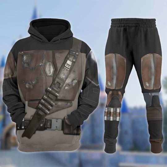 Mandalorian Costume Hoodie Jogger Set, Star Wars Warrior Cosplay Costume Clothing, Movie Character Halloween Costume Shirt
