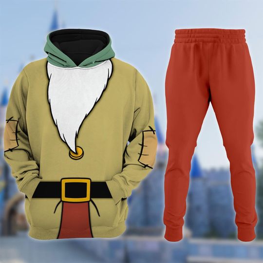 Snow White and Seven Dwarfs Cosplay Hoodie Jogger Set, Sleepy Dwarfs Halloween Costume, Princess 3D Group Matching Outfit