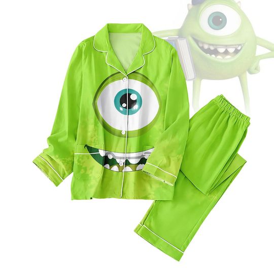 Mike Wazowski Pajamas Set, Monsters Inc Green Eye PJs, Disney Costume Sleepwear, Halloween Cosplay Loungewear, Cosplay Gift For Her