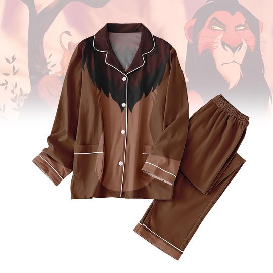 Scar Lion King Pajamas, Brown Animal Costume Sleepwear Set, Cartoon Villain Loungewear, Disney Movie Inspired PJs