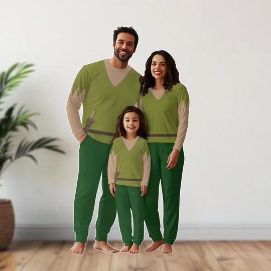 Peter Pan Family Costume Pajamas, Green Sword Matching Set, Halloween Cosplay Outfit for Family, Family Matching Set