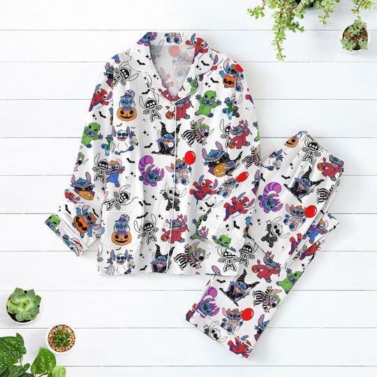 Halloween Stitch Pajama Set, Disneyland Women Pajamas, Midnight Shirt, Spooky Cartoon Holiday Pajamas For Family, Halloween 2025 Gifts