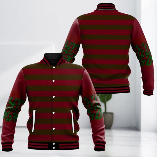 Freddy Krueger Costume Baseball Jacket, Nightmare Elm Street Jacket, Halloween Outfit For Men, Horror Costume Cosplay Jacket