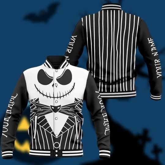 Halloween Jack Skellington Baseball Jacket, Halloween Striped Costume Jacket, Nightmare Before Christmas Jacket, Skellington Men